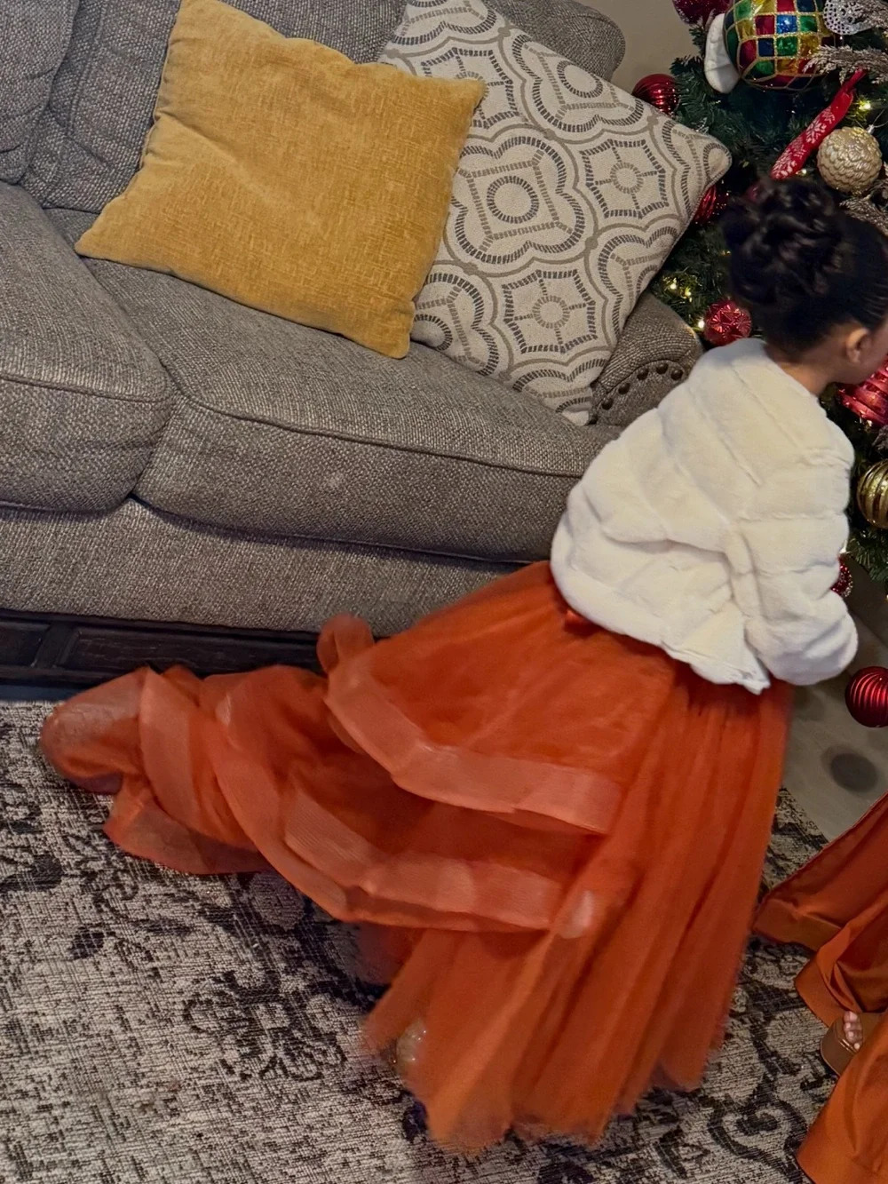 Azazie Burnt Orange Girls Pleated Tulle Ball Gown